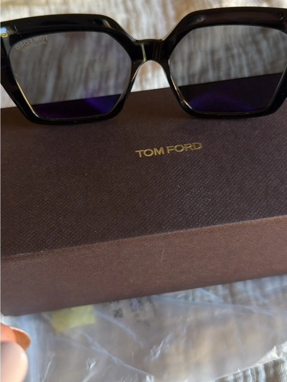Tom Ford Polarized Black Square Women's Sunglasses with Gold T Accent